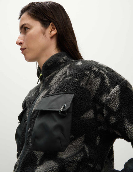 Goodmove Borg Printed Funnel Neck Zip Up Fleece Jacket - Medium Grey Miximage2- The Sports Edit