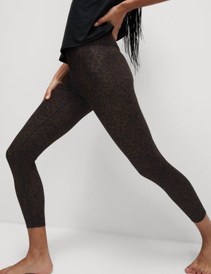 Go Balance Printed Wrap Waist 7/8 Yoga Leggings - Brown Mix