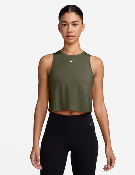 Nike One Classic Dri-FIT Cropped Tank - Medium Olive/Whiteimage1- The Sports Edit