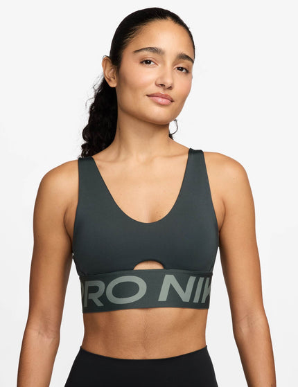 Nike Pro Indy Plunge Medium-Support Sports Bra - Seaweed/Clay Green/Whiteimage1- The Sports Edit