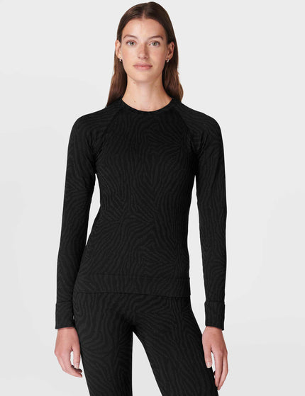 Sweaty Betty Animal Crew Neck Base Layer Top - Black Zebra Lines Jacquardimage1- The Sports Edit
