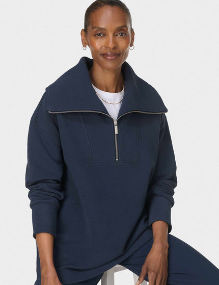 Sweaty Betty Peaceful Rib Half Zip Sweatshirt - Navy Blueimage5- The Sports Edit