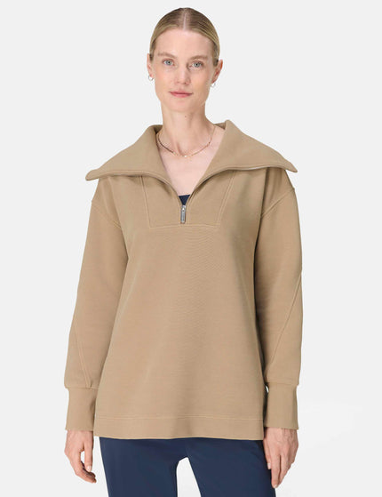 Sweaty Betty Peaceful Rib Half Zip Sweatshirt - Sepia Brownimage1- The Sports Edit
