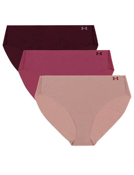 Under Armour Pure Stretch 3-Pack No Show Bikini - Tourmaline Pink/Fuchsia Dusk/Dark Maroonimage1- The Sports Edit