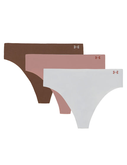 Under Armour Pure Stretch 3-Pack No Show Thong - Halo Grey/Tourmaline Pink/Maroon Mistimage1- The Sports Edit