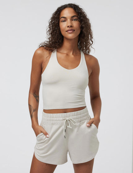 Vuori Halo Performance Crop 2.0 - Ecru Heatherimage1- The Sports Edit
